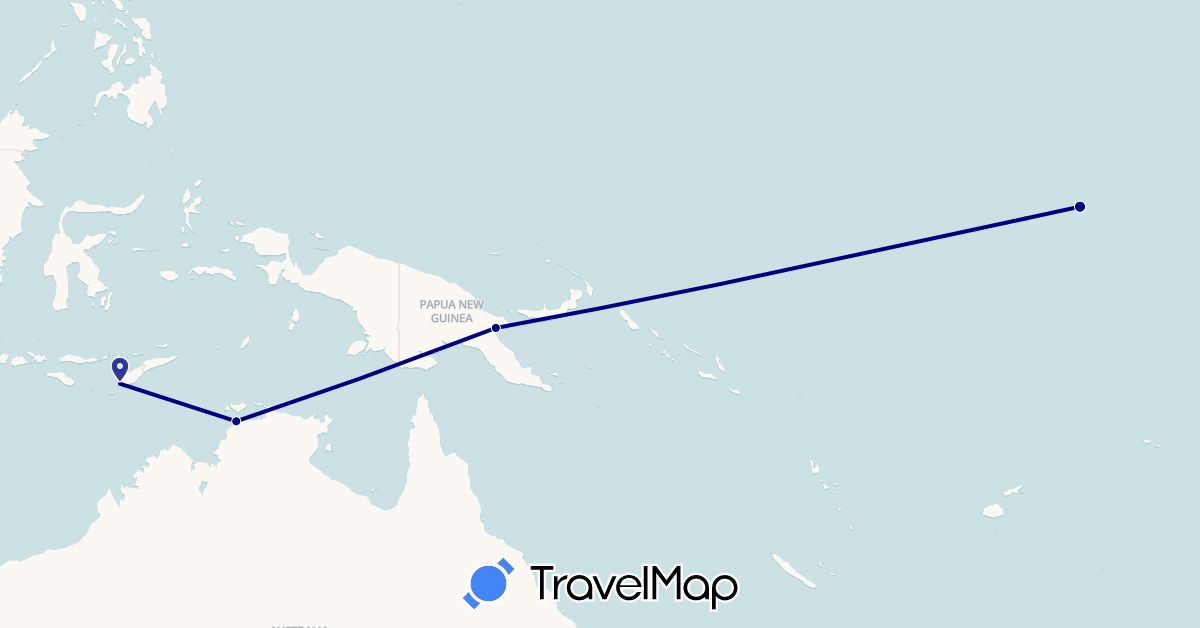 TravelMap itinerary: driving in Australia, Indonesia, Papua New Guinea, United States (Asia, North America, Oceania)